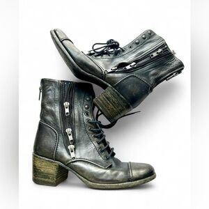 Premiata Black Leather Combat Boots Size 36 Italy 🇮🇹